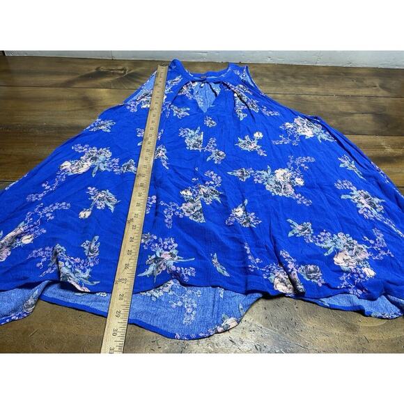 FREE PEOPLE Floral Sleeveless Mini Swing Blue Keyhole Dress Size XS - Picture 6 of 10